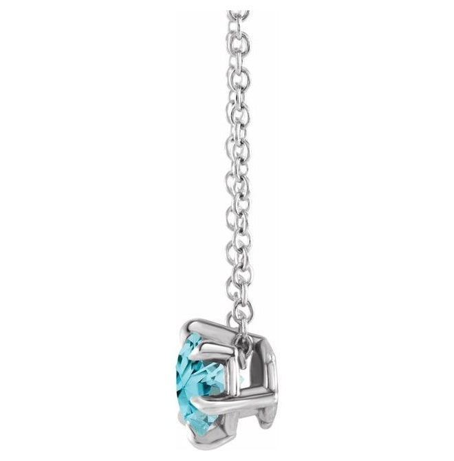 Sterling Silver Round 4 Mm 16-18 In Polished Natural Aquamarine Solitaire Necklace