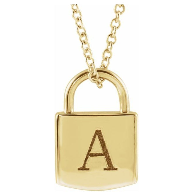 18K Yellow Gold-Plated Sterling Silver 12.02 X 8 Mm Polished Engravable 16-18 In Lock Necklace