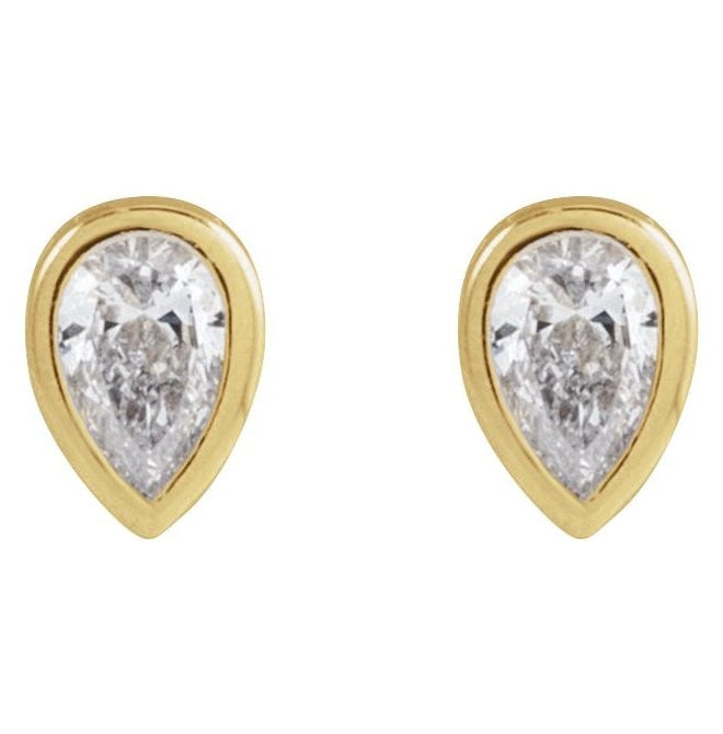 14K Yellow Gold Each Tension Back 6 Mm Polished .05 Ct Natural Diamond Micro Pear Bezel Earring