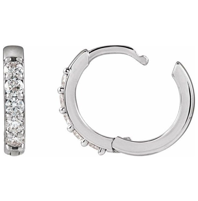 14K Yellow Or White Gold Round 12.5 Mm x 2.3 Mm 2Mm I1, G-H Pair Hinged Polished 1/4 Ctw Natural Diamond Hinged Hoop Earrings