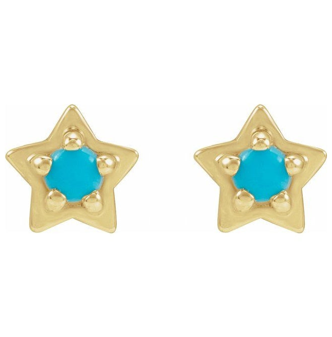 14K Yellow Gold Round 2 Mm Each Tension Back 6 Mm Natural Gem Petite Star Earring