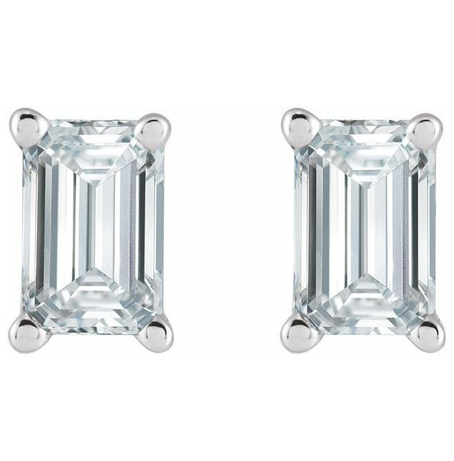 14K White Gold Emerald 4 X 3 Mm Pair Friction Backs .37 In Polished 1/2 Ctw Lab-Grown Diamond Tapered Earrings