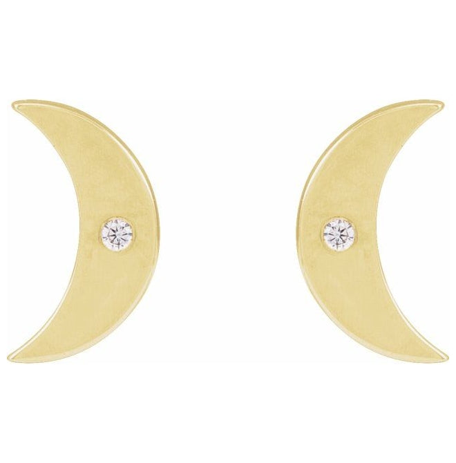 14K Yellow Gold .0025 CT Natural Diamond Crescent Moon Phase Earring