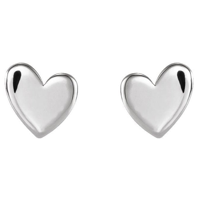 Platinum 4 X 4 Mm Pair Threaded Backs.377 In Polished Asymmetrical Heart Earrings