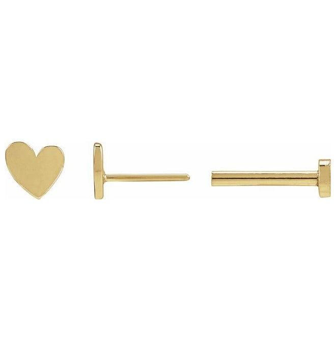 14K Yellow Gold 4 X 4 Mm Right Tension Back 6 Mm Polished Assymetrical Heart Earring With Press Fit Post And Back