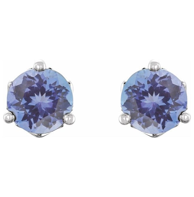 14K White Gold 4 mm Natural Tanzanite Earrings
