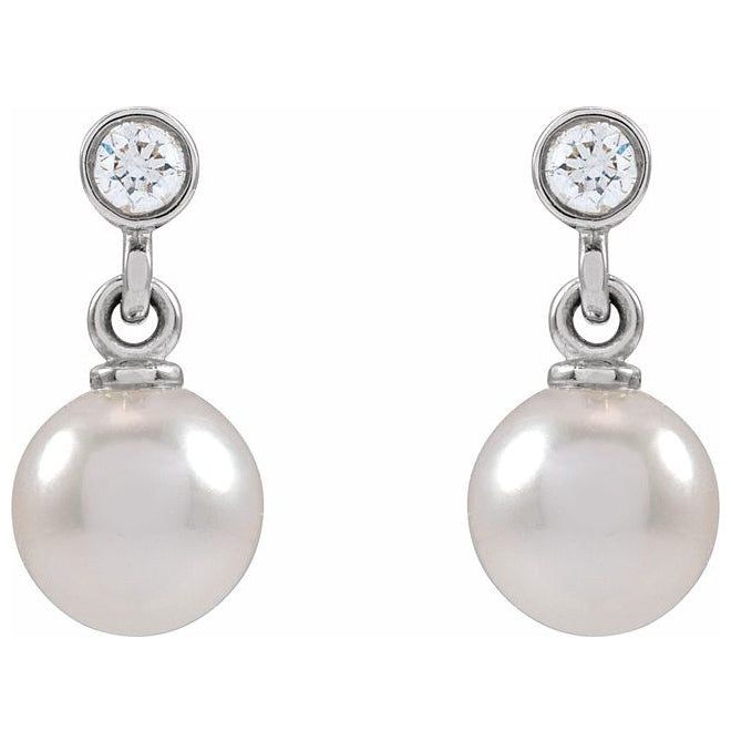 Platinum 5.0-5.5 Mm Pair Friction Backs Polished Cultured Akoya Pearl And .06 Ctw Natural Diamond Earrings