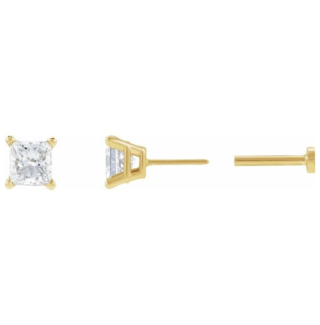 14K Yellow Gold Square Each Tension Back 6 Mm Polished Natural Diamond Lightweight Earring