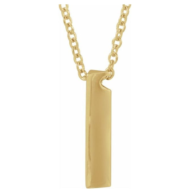 14K Yellow Gold 3-Sided 12 X 3 Mm 16-18 In Polished Engravable Three-Sided Bar Necklace