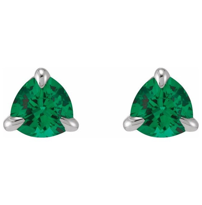 14K White Gold 3.5 mm Natural Emerald Stud Earrings