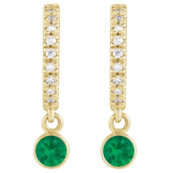 14K Yellow Gold Natural Emerald & .08 CTW Natural Diamond French-Set 16.1 mm Hoop Earrings