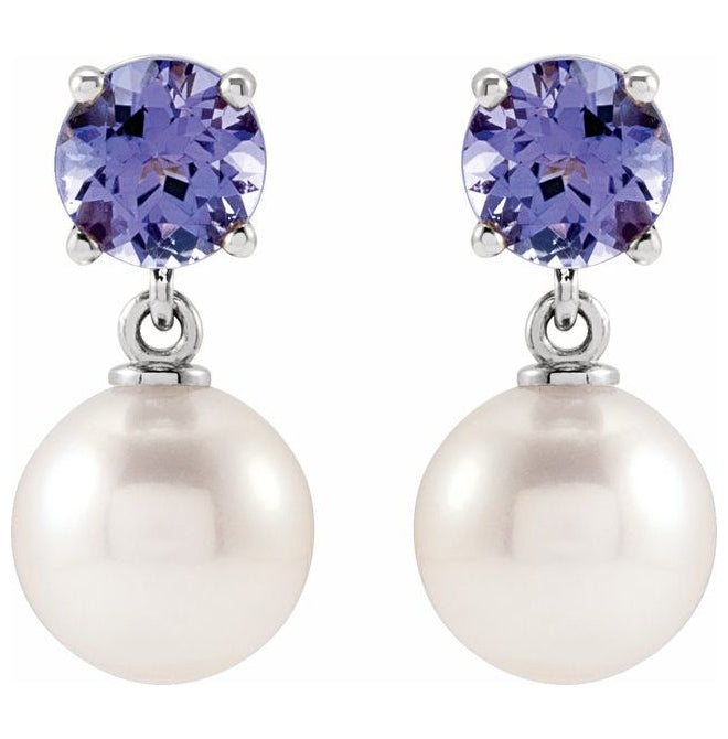 14K Yellow Or White Gold 7 Mm Round 5 Mm Pair Friction Backs Polished Cultured White Akoya Pearl And Natural Gem Earrings