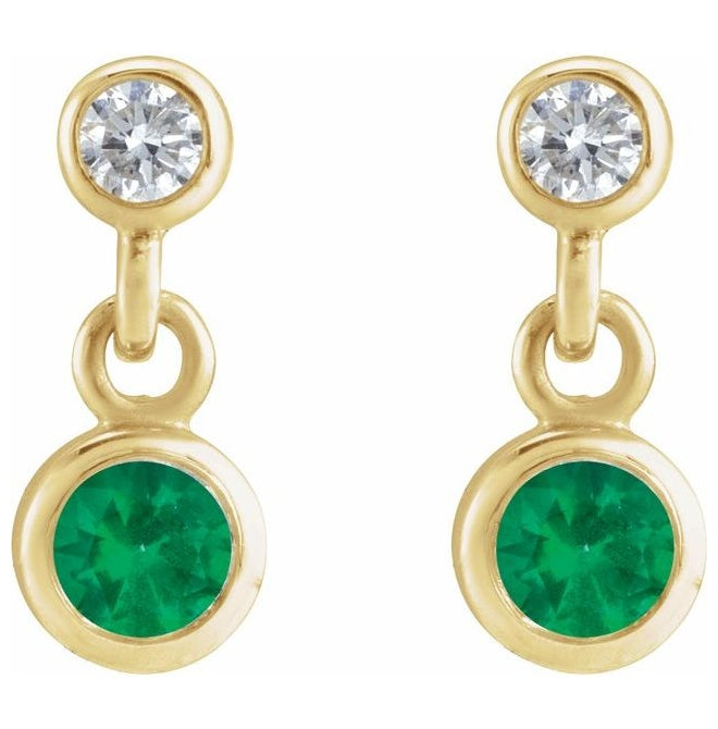 14K Yellow Gold Natural Emerald & .05 CTW Natural Diamond Two-Stone Earrings