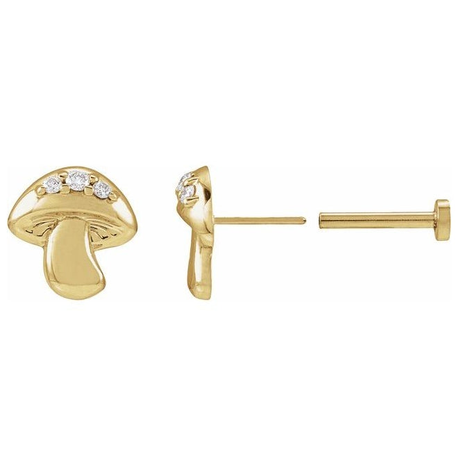 14K Yellow Gold .03 Natural Diamond Mushroom Earring