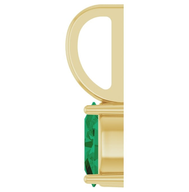 14K Yellow Gold Oval 6 X 4 Mm Polished Lab-Grown Emerald Solitaire Charm/Pendant