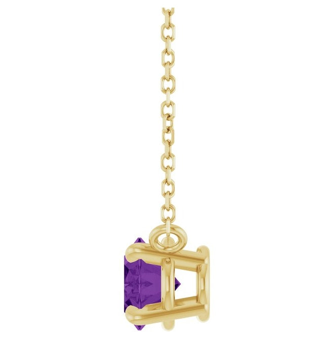 14K Yellow Gold Oval 8 X 6 Mm 18 In Polished Natural Amethyst 4-Claw Prong Necklace