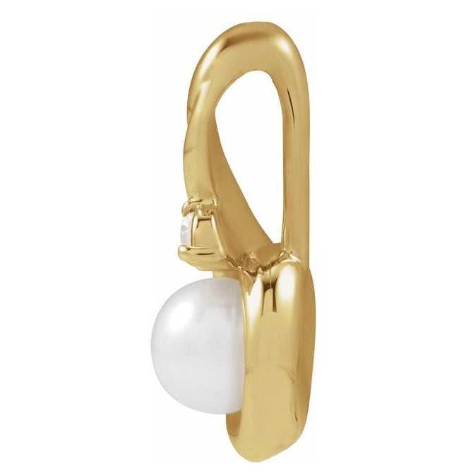 14K Yellow Gold Pearl 5Mm I1, G-H Polished Cultured Pearl And .04 Ctw Natural Diamond Pendant