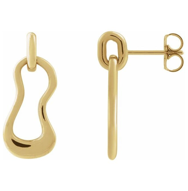 14K Yellow Gold 21.4 X 9.1 Mm Right Friction Back Polished Right Freeform Dangle Earring