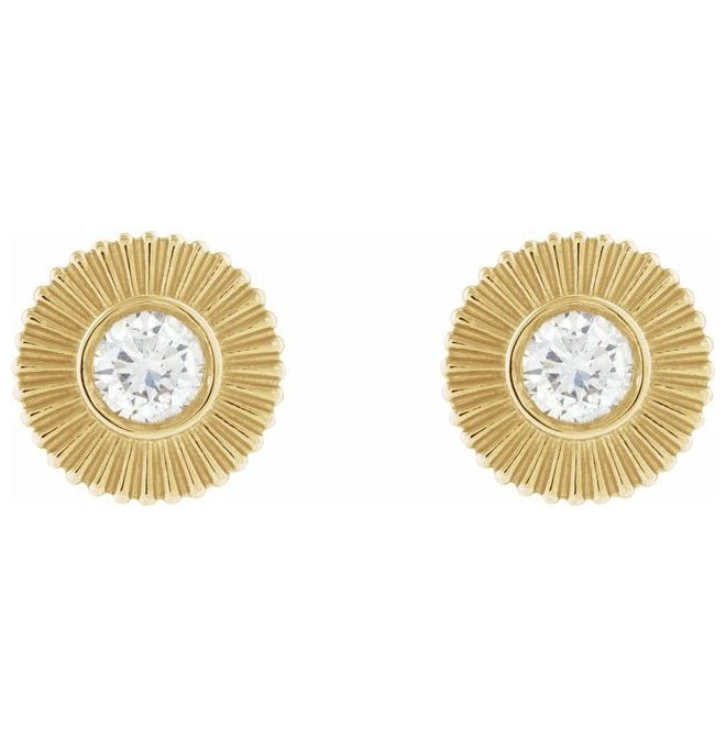 14K Yellow Gold Round 3.6 Mm Pair Friction Backs Polished 1/3 Ctw Lab-Grown Diamond Starburst Stud Earrings