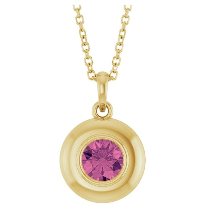 14K Yellow Gold Round 5 Mm Polished Natural Gem Solitaire 16-18" Necklace
