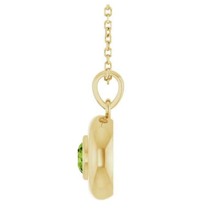 14K Yellow Gold Round 4.1 Mm Polished Natural Peridot Solitaire 16-18" Necklace