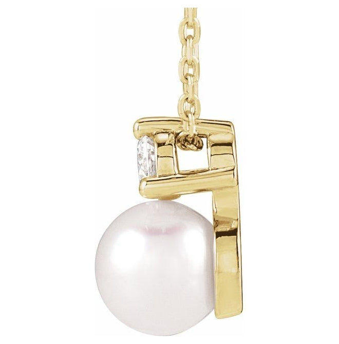 14K Yellow Gold Pearl 6-6.5 Mm I1, G-H 16-18 In Polished Cultured Freshwater Pearl And 1/10 Ct Lab-Grown Diamond Slide Necklace