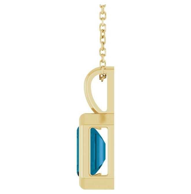 14K Yellow Gold Emerald 8 X 6 Mm 16-18 In Polished Natural Gem Back-Set Bezel Solitaire Necklace