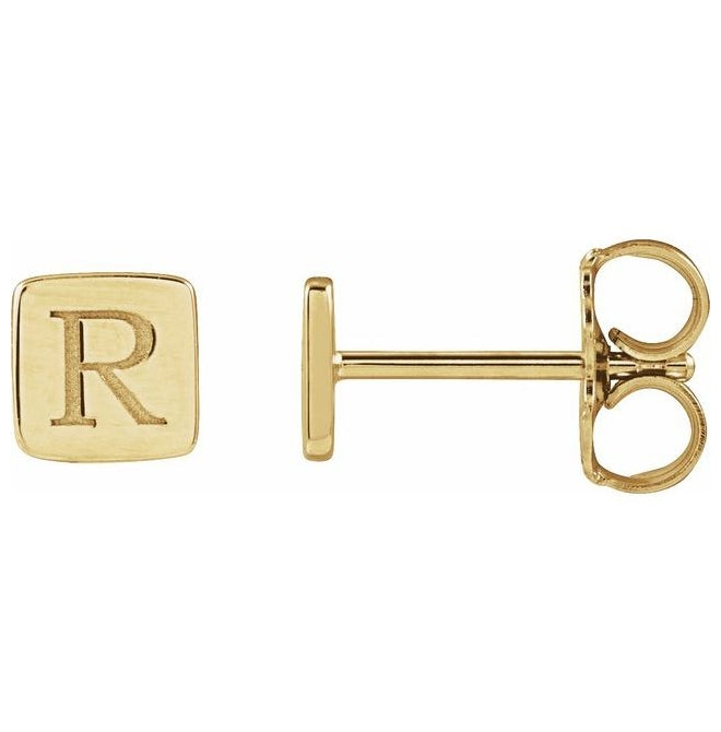 14K Yellow Gold 5 mm Engravable Geometric Stud Earrings