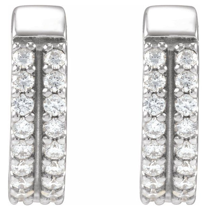 14K Yellow Or White Gold Round 12 Mm 3.3 Mm 1.2Mm Vs, F+ Pair Hinged Polished 1/4 Ctw Lab-Grown Diamond Double-Row Hoop Earrings