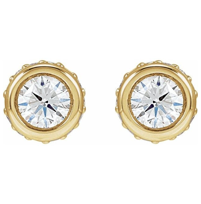 14K Yellow Gold 1 1/8 CTW Lab-Grown Diamond Hidden Halo-Style Stud Earrings
