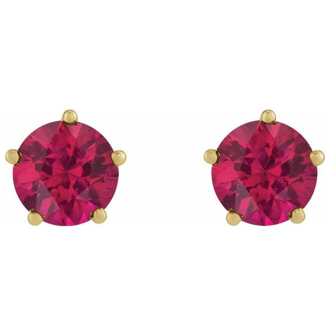 14K Yellow Gold Round Pair 4Mm Friction Backs 5-Prong Polished Natural Ruby Solitaire Stud Earrings