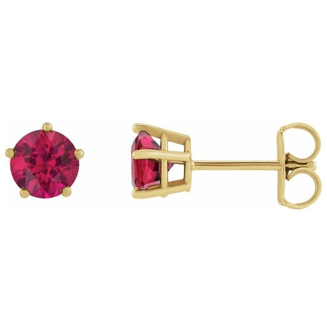 14K Yellow Gold Round Pair 4Mm Friction Backs 5-Prong Polished Natural Ruby Solitaire Stud Earrings