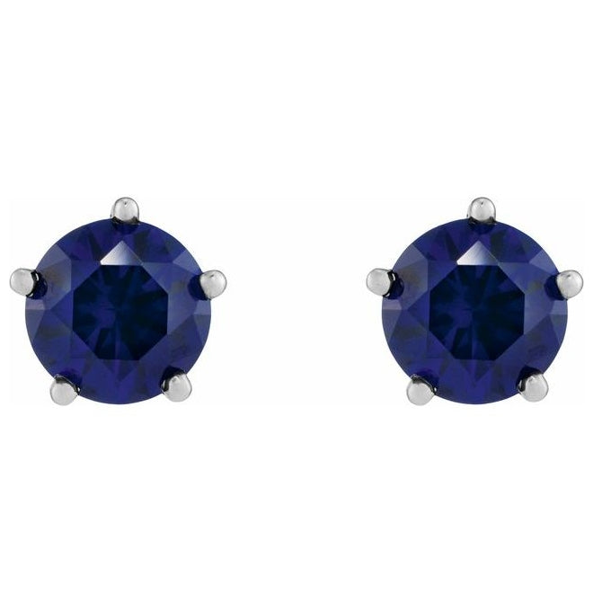 14K White Gold Round Pair 5Mm Friction Backs 5-Prong Polished Lab-Grown Blue Sapphire Solitaire Stud Earrings