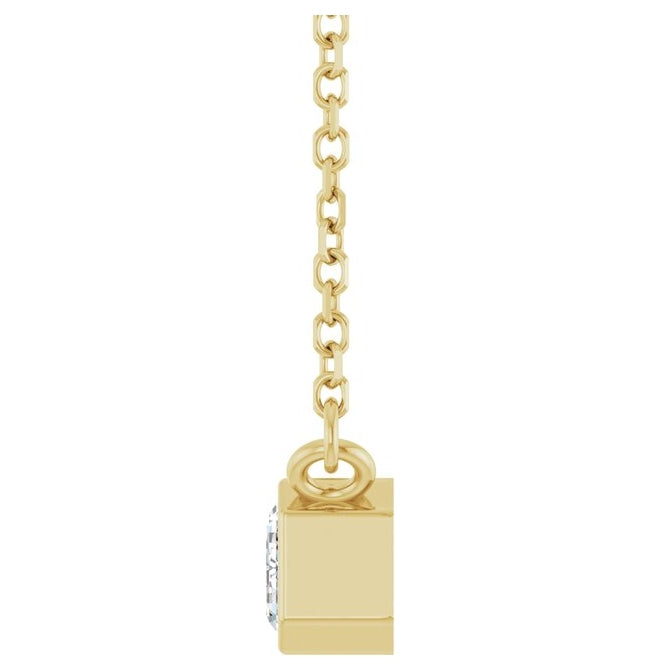 14K Yellow Gold Emerald 6 X 4Mm Vs, F-G Polished 1/2 Ct Lab Grown Diamond Solitaire Bezel-Set 18 In Necklace