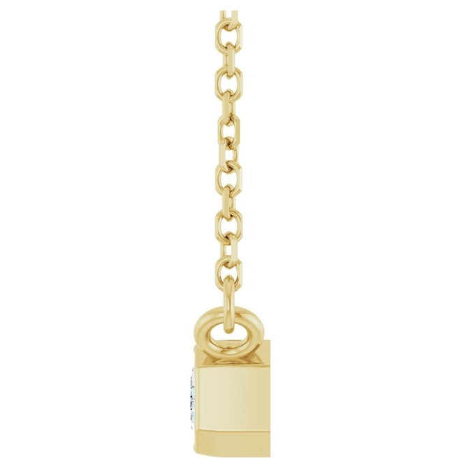 14K Yellow Gold Emerald 5 X 3Mm Si, Ghi Polished 1/3 Ct Lab Grown Diamond Solitaire Bezel-Set 18 In Necklace