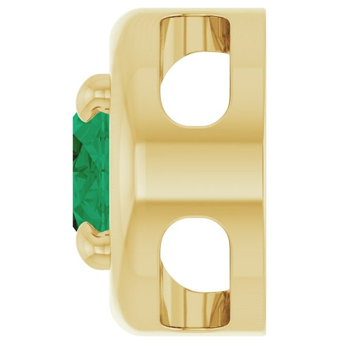 14K Yellow Gold Oval 7 X 5 Mm Polished Lab-Grown Emerald Solitaire Slide Pendant