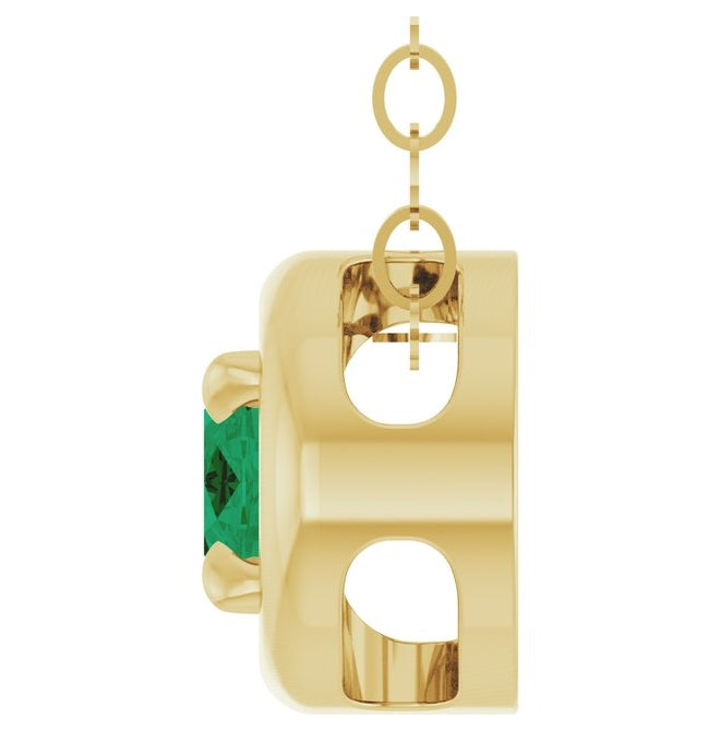 14K Yellow Gold Oval 6 X 4 Mm 18 In Polished Lab-Grown Emerald Solitaire Necklace