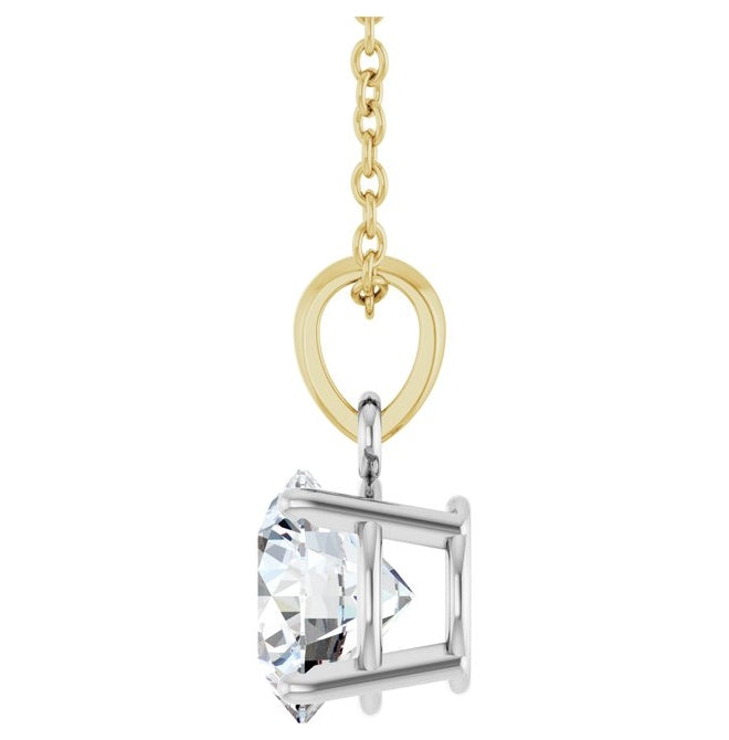 14K White/Yellow Gold Round 6.5Mm Vs, F+ 18 In Polished 1 Ct Lab-Grown Diamond Necklace