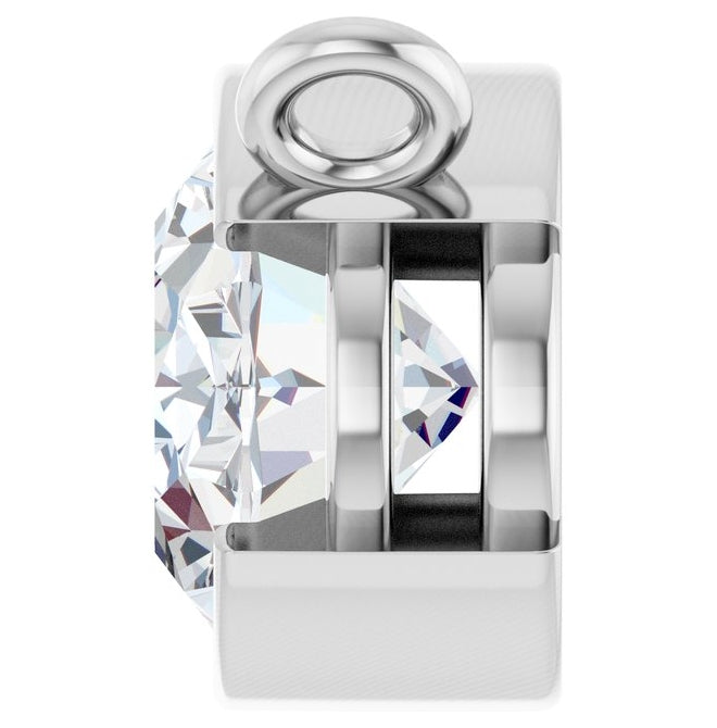 14K White Gold Oval 8 X 6Mm Vs, F-G Polished 1 Ct Lab-Grown Diamond Half Bezel Round Necklace Center