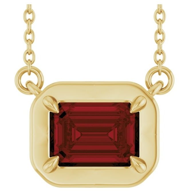 14K Yellow Gold Emerald 7 X 5 Mm 18 In Polished Natural Gem Necklace