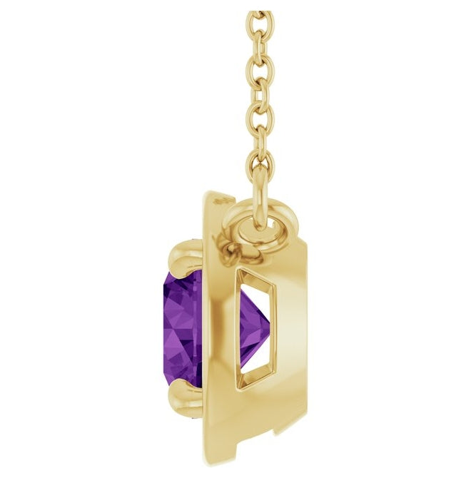 14K Yellow Gold Round 6 Mm 18 In Polished Natural Amethyst Necklace