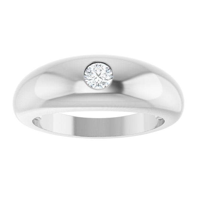 Platinum Round 4 Mm Polished 1/4 Ct Natural Diamond Mens Dome Ring Size 10