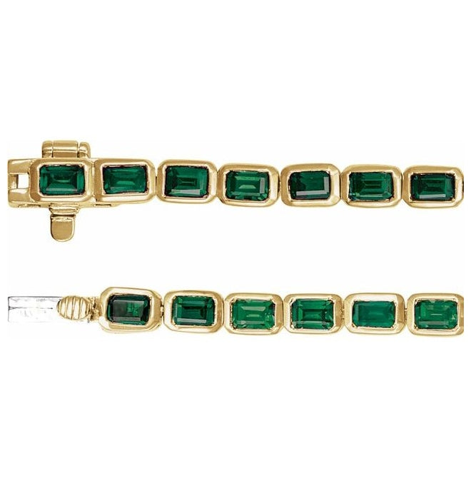 14K Yellow Gold Emerald 3.5 X 2.4 Mm 7 In Polished Natural Tsavorite Garnet Line Bracelet