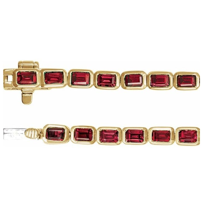 14K Yellow Gold Emerald 3.5 X 2.4 Mm 7 In Polished Lab-Grown Ruby Line Bracelet