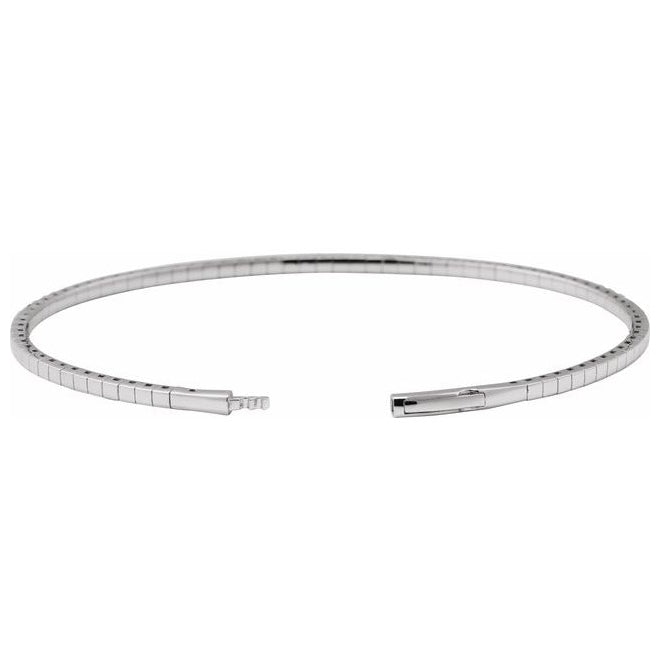 14K White Gold Round 2.7Mm I1, G-H 7 In Polished 2 Ctw Natural Diamond Flexible Half Bangle Bracelet