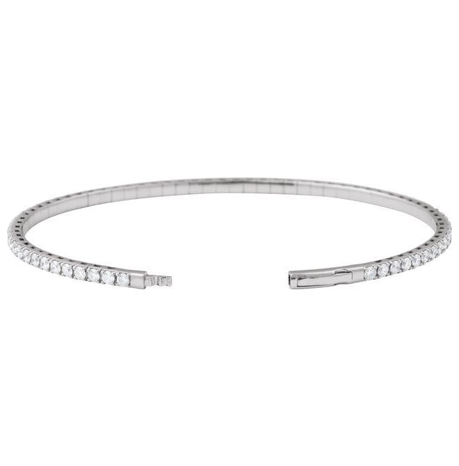 14K White Gold 2.2Mm I1, G-H 7 In Polished 3 Ctw Natural Diamond Flexible Full Bangle Bracelet