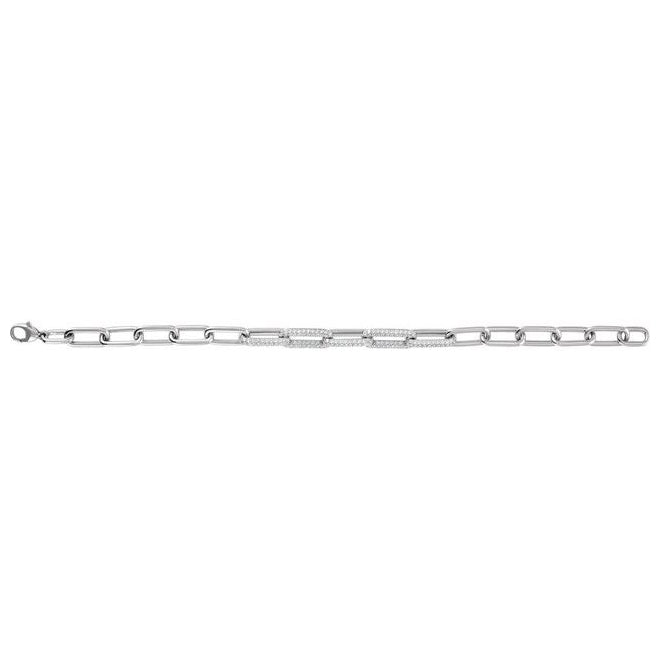 14K Yellow Or White Gold Round 1.2Mm Vs, F+ 7 In Polished Lab-Grown Diamond Pave Paperclip-Style Bracelet