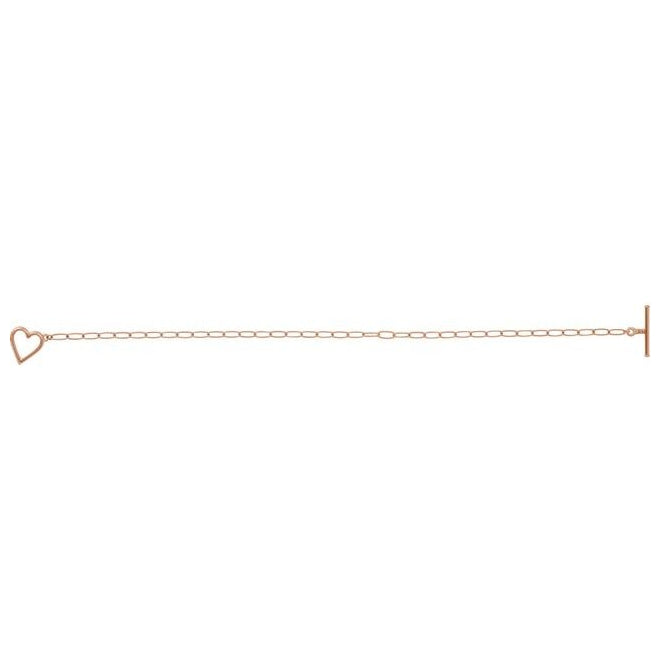 14K Rose Gold 6 In Polished Paperclip-Style Chain Heart Toggle Bracelet