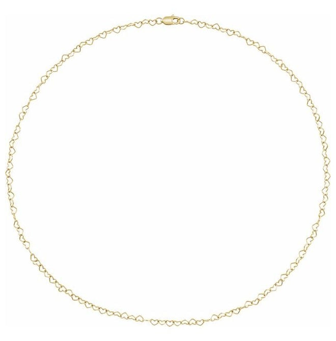 14K Yellow Gold 3.2 Mm 20 In Polished Heart Chain With Lobster Clasp