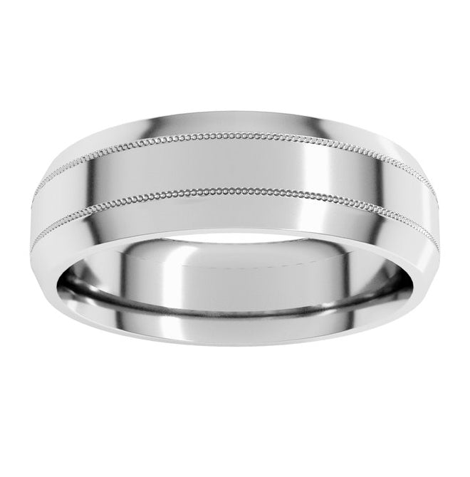 14K White Gold 6 mm Milgrain Beveled-Edge Comfort-Fit Flat Band Size 10